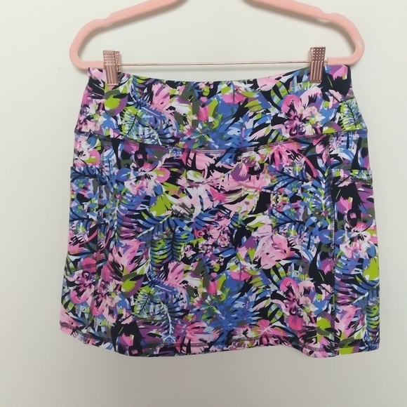 Intro Blue and Pink Tropical Floral Athletic Skort With Tummy Control Panel - Picture 3 of 8